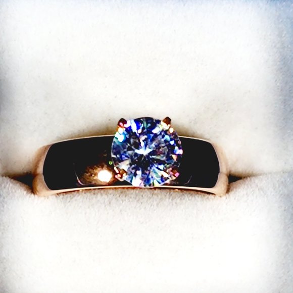 Cubic Zirconia engagement/promise ring in 14K Rose Gold over Stainless Steel sz9 - Picture 2 of 7